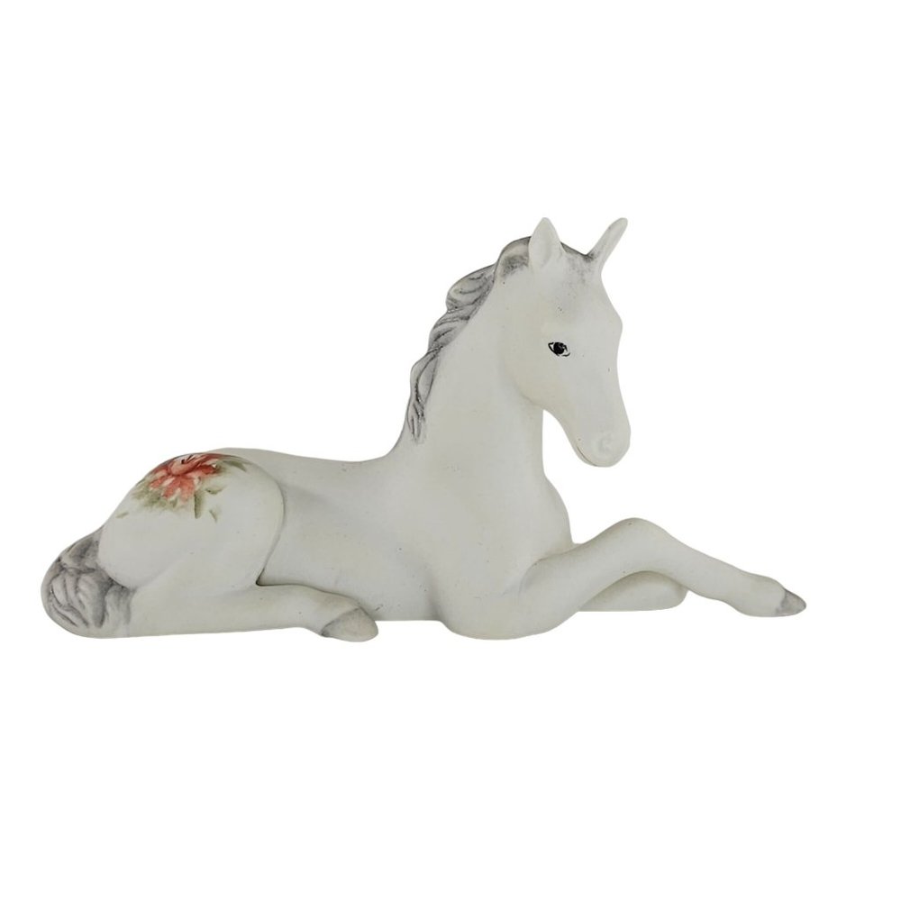 Vintage Foal Baby Horse Lying Down Figurine Signed E Johnson